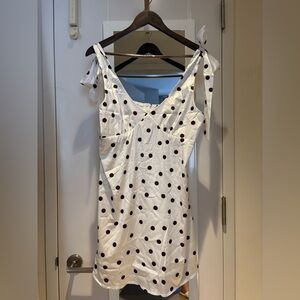 White & Brown Polka Dot Satin Dress - Unknown brand